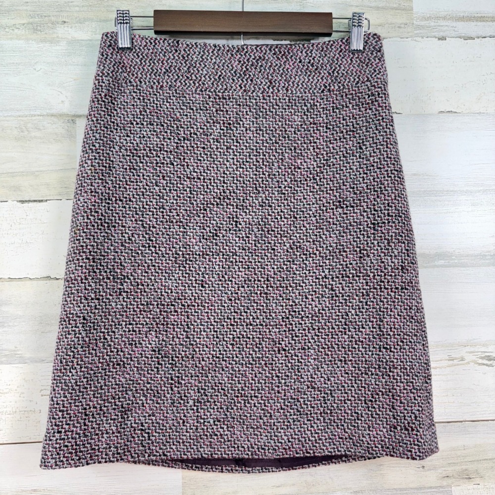 Ann Taylor‎ LOFT Plum Grey Wool Blend Tweed A-Line Mini Skirt Size 2 130018